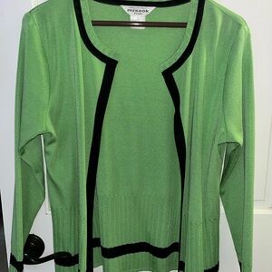 Misook Women's Lime Green Cardigan with Black Accents